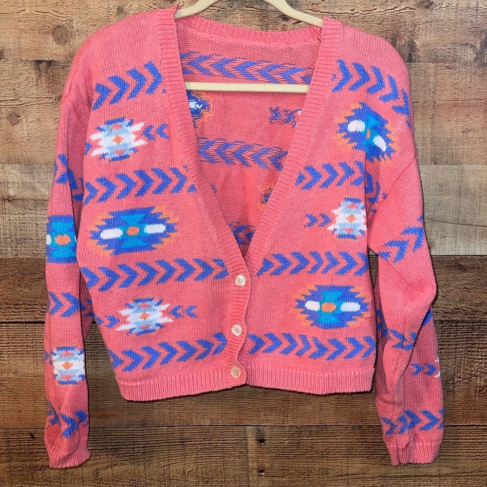 Pink Southwestern Style Cardigan Sweater